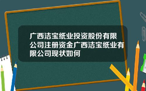 广西洁宝纸业投资股份有限公司注册资金广西洁宝纸业有限公司现状如何