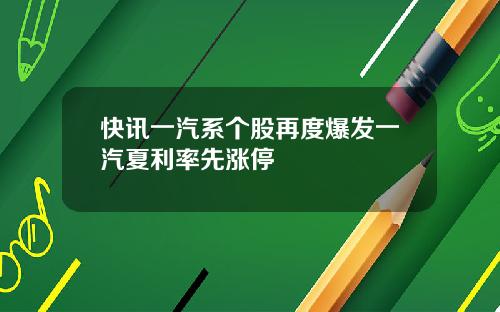 快讯一汽系个股再度爆发一汽夏利率先涨停