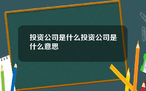 投资公司是什么投资公司是什么意思