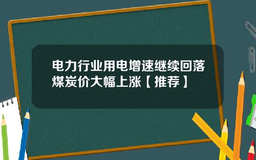 电力行业用电增速继续回落煤炭价大幅上涨【推荐】