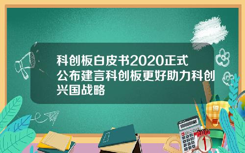 科创板白皮书2020正式公布建言科创板更好助力科创兴国战略
