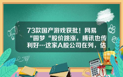 73款国产游戏获批！网易“圆梦“股价跳涨，腾讯也传利好…这家A股公司在列，估值修复来临？-寻仙新手基金