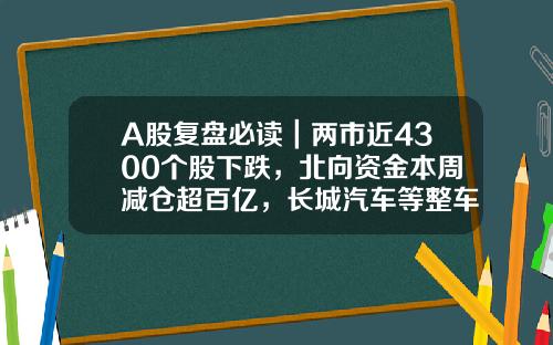 A股复盘必读｜两市近4300个股下跌，北向资金本周减仓超百亿，长城汽车等整车概念股领跌-最全股票资讯网站