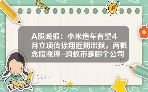 A股晚报：小米造车有望4月立项传徐翔近期出狱，两概念股涨停-蚂蚁币是哪个公司的