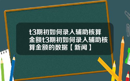 t3期初如何录入辅助核算金额t3期初如何录入辅助核算金额的数据【新闻】