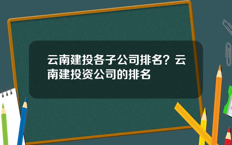 云南建投各子公司排名？云南建投资公司的排名