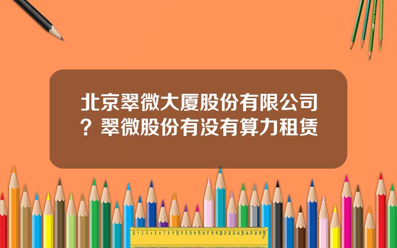 北京翠微大厦股份有限公司？翠微股份有没有算力租赁