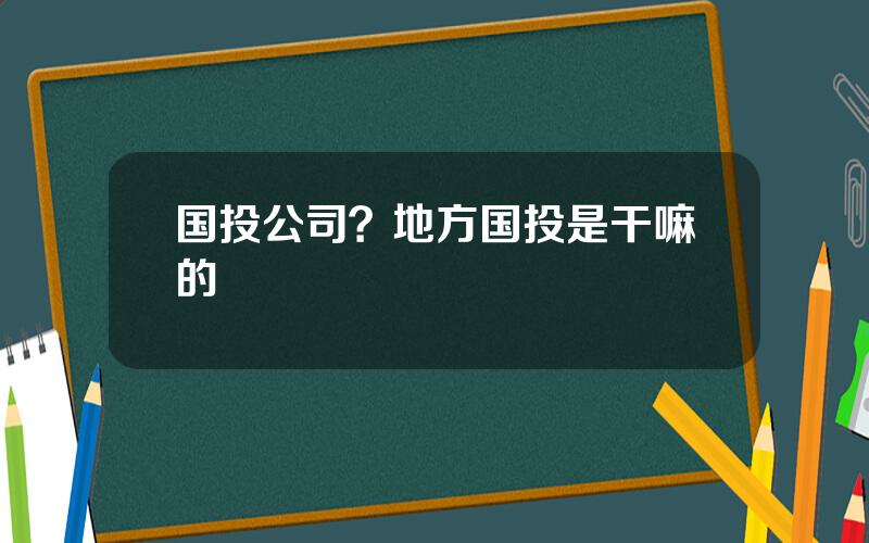 国投公司？地方国投是干嘛的