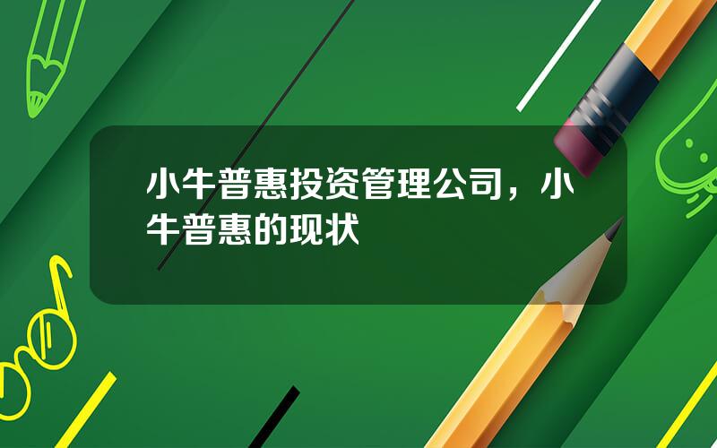 小牛普惠投资管理公司，小牛普惠的现状