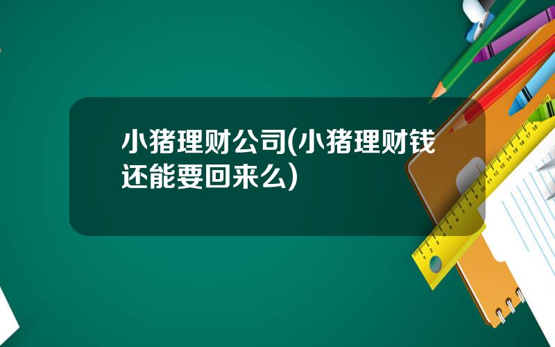 小猪理财公司(小猪理财钱还能要回来么)