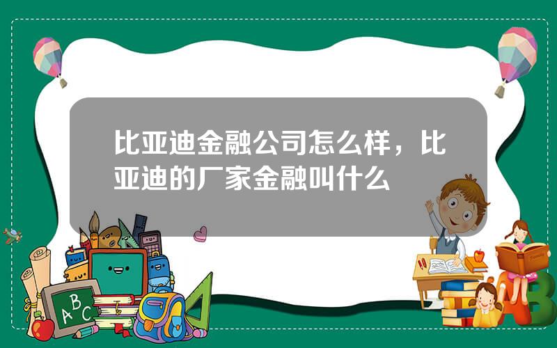 比亚迪金融公司怎么样，比亚迪的厂家金融叫什么